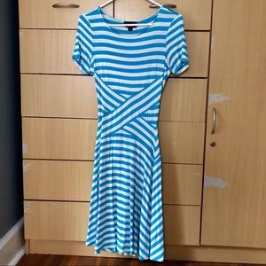 Striped blue and white A line jersey dress XS